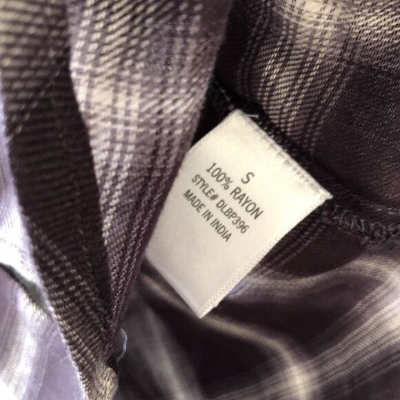 Francescas blue rain button up shirt small long sleeve plaid purple light ti - Picture 7 of 11